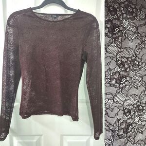 Express Floral Mesh Plum Sheer Long Sleeve Size XS